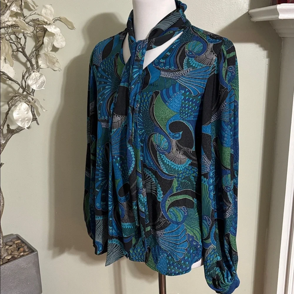 Chico's Blue and Green Vibrant Blouse